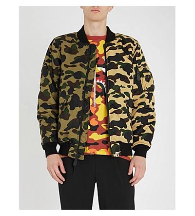 Shop A Bathing Ape Camouflage-print Shell Bomber Jacket In Green Yellow