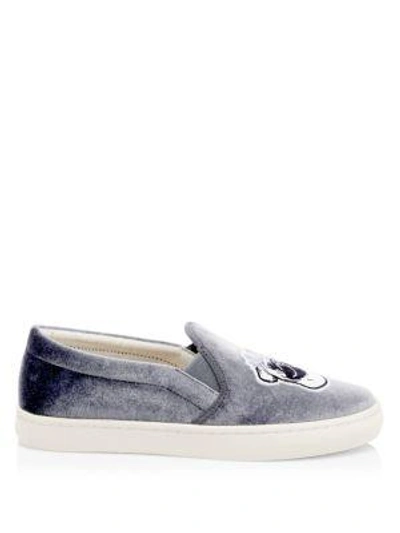 Shop Soludos Velvet Flower Pug Slip-on Sneakers In Grey