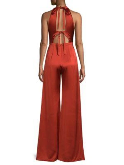 Shop Alexis Sanaya Sleeveless Cross-back Wide-leg Satin Jumpsuit In Rust