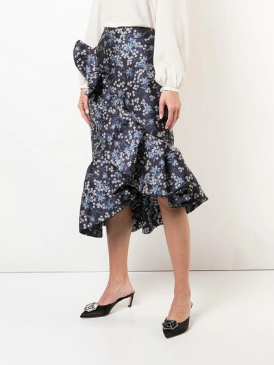 Shop Johanna Ortiz Ruffle Detail Floral Print Skirt - Blue