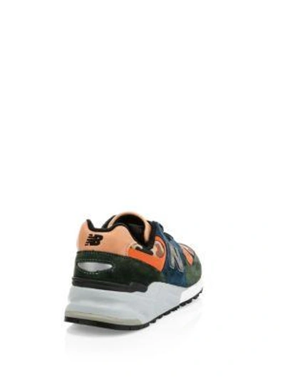 Shop New Balance 999 Made In Usa Suede & Leather Sneakers In Green Blue