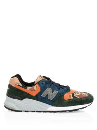 Shop New Balance 999 Made In Usa Suede & Leather Sneakers In Green Blue