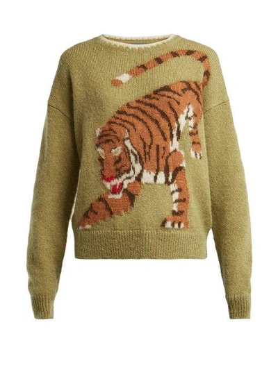 M.i.h Jeans Mih Jeans Tiger Intarsia Knit Cardigan - Green In Multi |  ModeSens