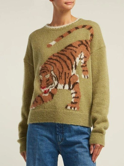 M.i.h Jeans Mih Jeans Tiger Intarsia Knit Cardigan - Green In Multi |  ModeSens