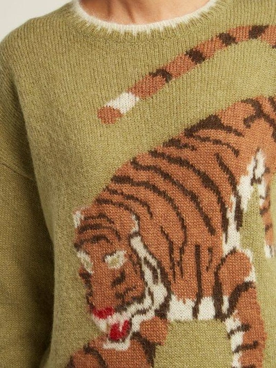 M.i.h Jeans Mih Jeans Tiger Intarsia Knit Cardigan - Green In Multi |  ModeSens