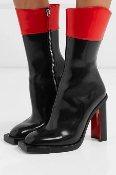 Shop Alexander Mcqueen Two-tone Glossed-leather Boots In Black