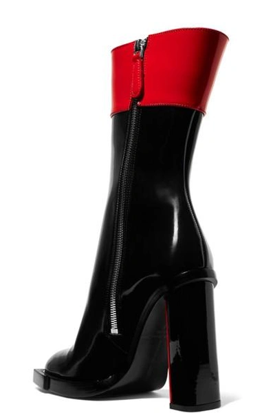Shop Alexander Mcqueen Two-tone Glossed-leather Boots In Black