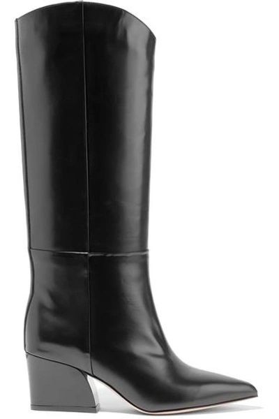 Shop Tibi Logan Glossed-leather Knee Boots In Black