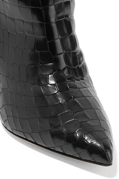 Shop Tibi Logan Croc-effect Leather Knee Boots In Black