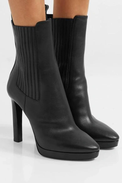 Shop Saint Laurent Hall Leather Platform Ankle Boots In Black