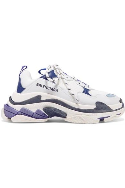 Shop Balenciaga Triple S Logo-embroidered Leather, Nubuck And Mesh Sneakers In White