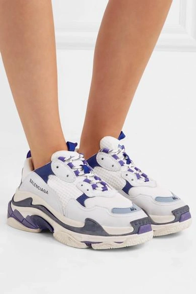 Shop Balenciaga Triple S Logo-embroidered Leather, Nubuck And Mesh Sneakers In White