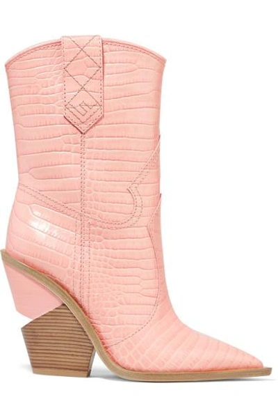 Shop Fendi Croc-effect Leather Boots In Baby Pink