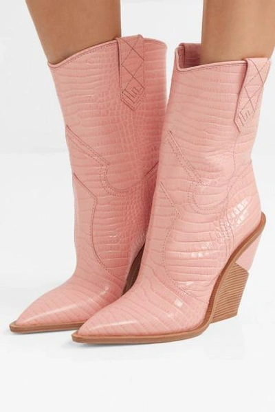 Fendi Embossed Leather Cowboy Boots In Baby Pink | ModeSens