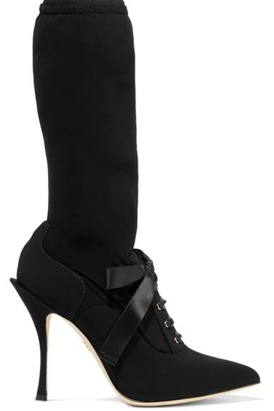 Shop Dolce & Gabbana Grosgrain-trimmed Stretch-jersey Sock Boots In Black
