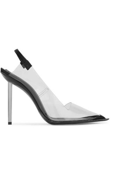 Shop Alexander Wang Marlow Crystal-embellished Pvc And Leather Slingback Pumps In Black
