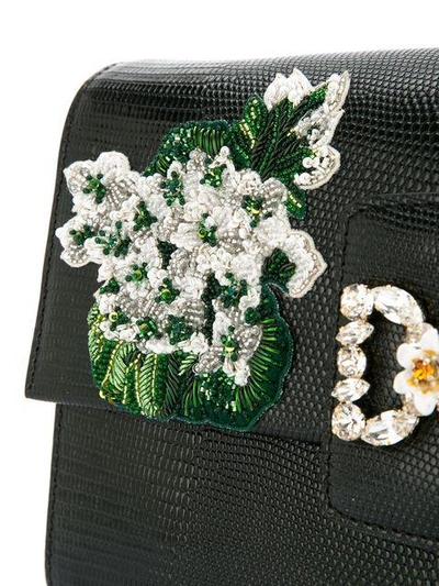 Shop Dolce & Gabbana White Geranium Embroidered Dg Millennials Shoulder Bag In Black