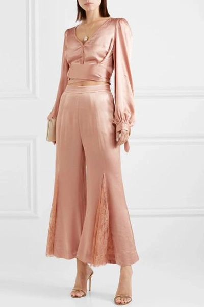 Shop Alice Mccall I Like That Cropped Satin Top In Sand
