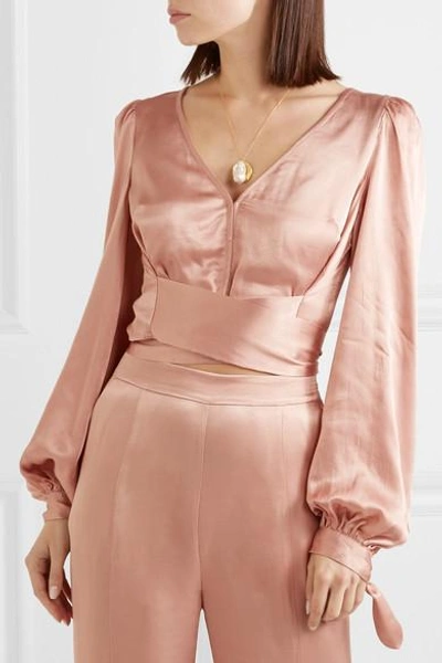 Shop Alice Mccall I Like That Cropped Satin Top In Sand