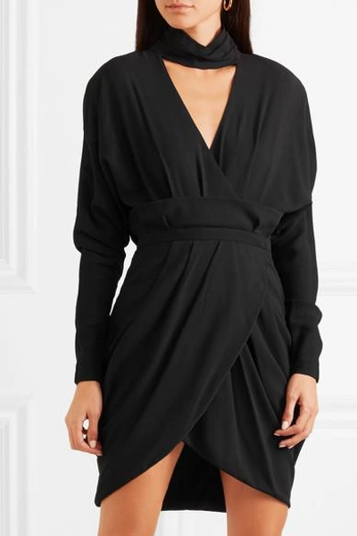 Shop Versace Wrap-effect Crepe Mini Dress In Black