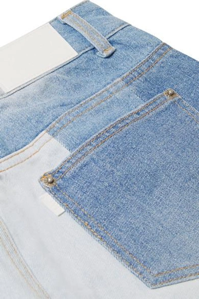 Shop Sjyp Cropped Velvet-paneled High-rise Slim-leg Jeans In Mid Denim