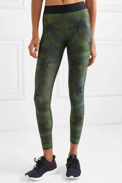 Shop Ultracor Knockout Appliquéd Camouflage-print Stretch Leggings In Army Green