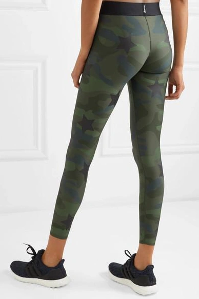 Shop Ultracor Knockout Appliquéd Camouflage-print Stretch Leggings In Army Green