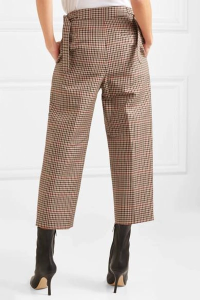 Shop Monse Cropped Pleated Checked Wool-blend Tapered Pants In Tan