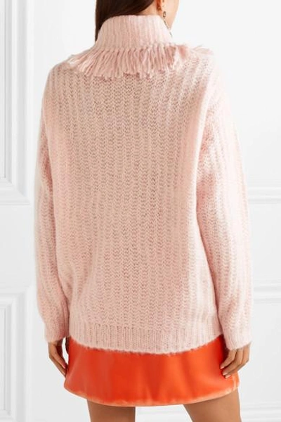 Shop Miu Miu Tasseled Mohair-blend Turtleneck Sweater In Pink