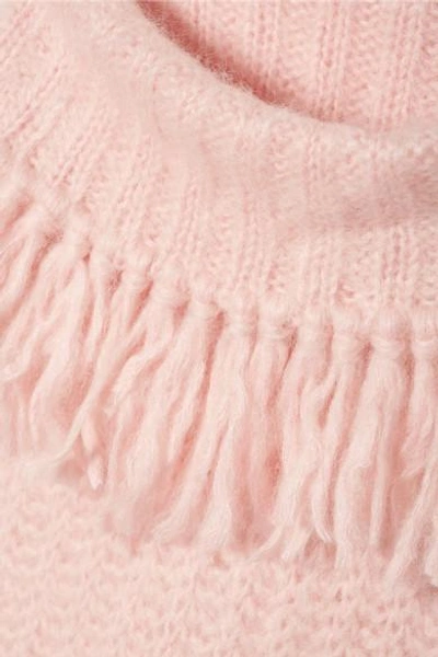 Shop Miu Miu Tasseled Mohair-blend Turtleneck Sweater In Pink