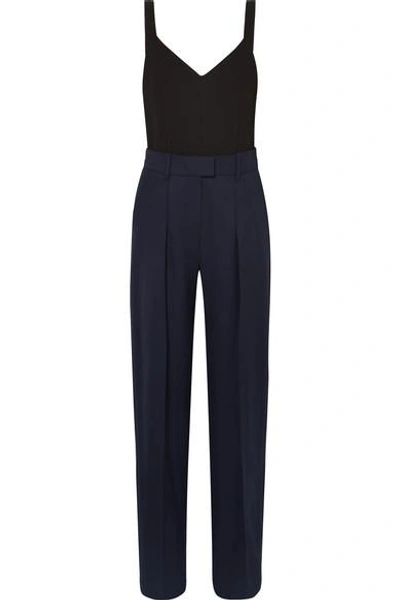 Shop Victoria Victoria Beckham Two-tone Wool And Jersey Jumpsuit In Navy