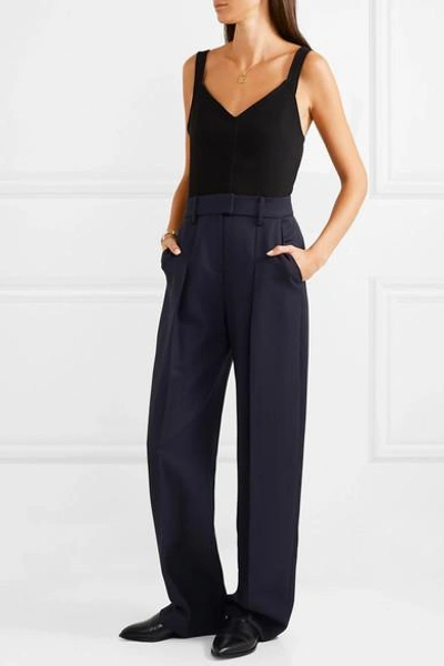 Shop Victoria Victoria Beckham Two-tone Wool And Jersey Jumpsuit In Navy