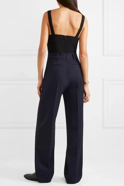 Shop Victoria Victoria Beckham Two-tone Wool And Jersey Jumpsuit In Navy
