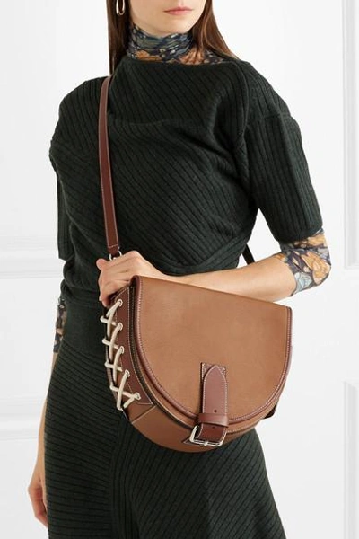 Shop Jw Anderson Bike Lace-up Smooth And Textured-leather Shoulder Bag In Tan