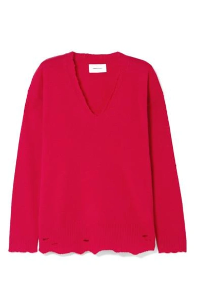 Shop Current Elliott Oversized Distressed Wool And Cashmere-blend Sweater In Red