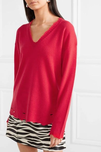 Shop Current Elliott Oversized Distressed Wool And Cashmere-blend Sweater In Red