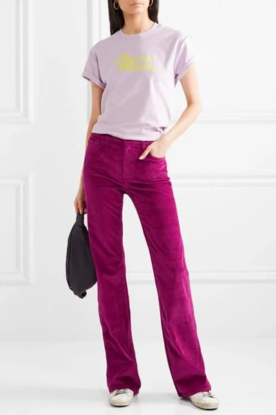 Shop Current Elliott The Jarvis Stretch Cotton-blend Corduroy Flared Pants In Fuchsia