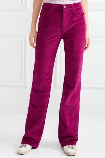 Shop Current Elliott The Jarvis Stretch Cotton-blend Corduroy Flared Pants In Fuchsia