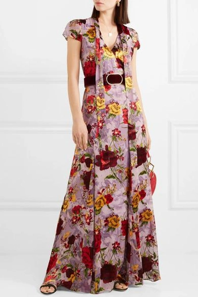 Shop Alice And Olivia Roanne Floral-print Devoré-chiffon Maxi Dress In Lavender