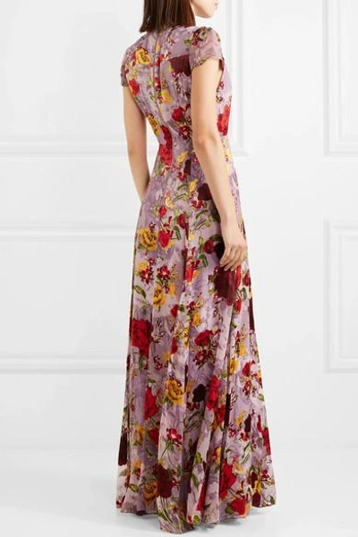 Shop Alice And Olivia Roanne Floral-print Devoré-chiffon Maxi Dress In Lavender