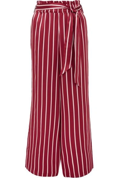 Shop Asceno Striped Silk-satin Pajama Pants In Claret