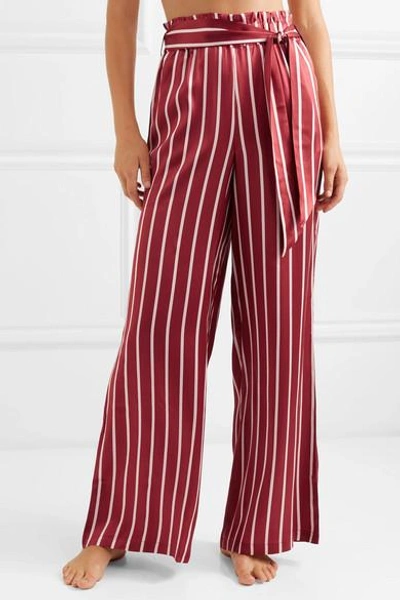 Shop Asceno Striped Silk-satin Pajama Pants In Claret