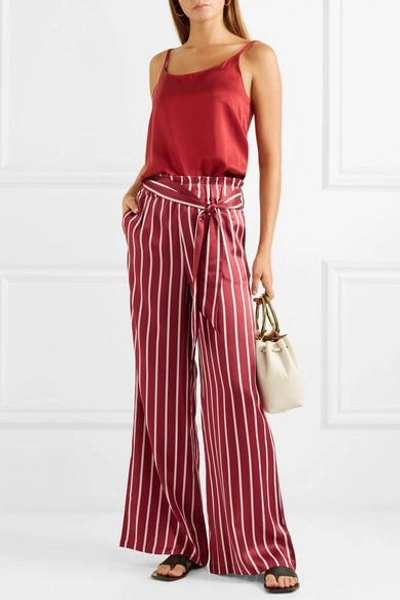 Shop Asceno Striped Silk-satin Pajama Pants In Claret