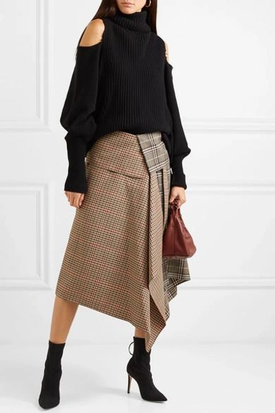 Shop Monse Asymmetric Paneled Checked Wool-blend Midi Skirt In Tan