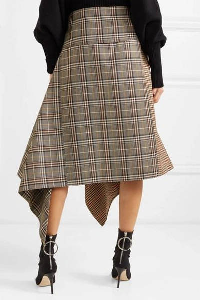 Shop Monse Asymmetric Paneled Checked Wool-blend Midi Skirt In Tan