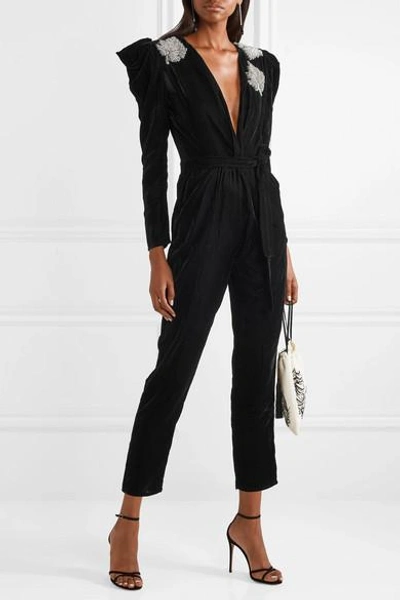 Shop Dodo Bar Or Madison Crystal-embellished Velvet Jumpsuit In Black