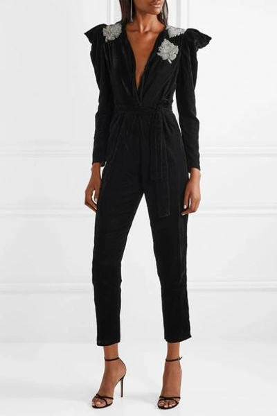 Shop Dodo Bar Or Madison Crystal-embellished Velvet Jumpsuit In Black