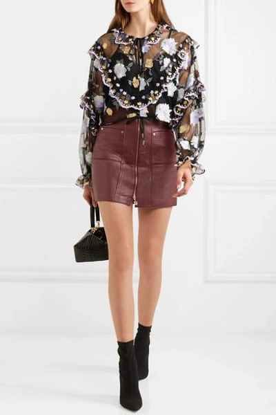 Shop Alice Mccall Make Me Yours Leather Mini Skirt In Burgundy