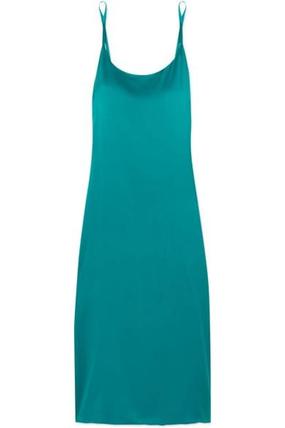 Shop Asceno Washed-silk Midi Dress In Turquoise