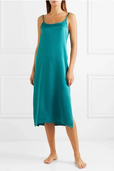 Shop Asceno Washed-silk Midi Dress In Turquoise